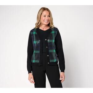 Nicole by Nicole Miller All-Over Sequin Cardigan Womens Size 1X Plaid Preppy